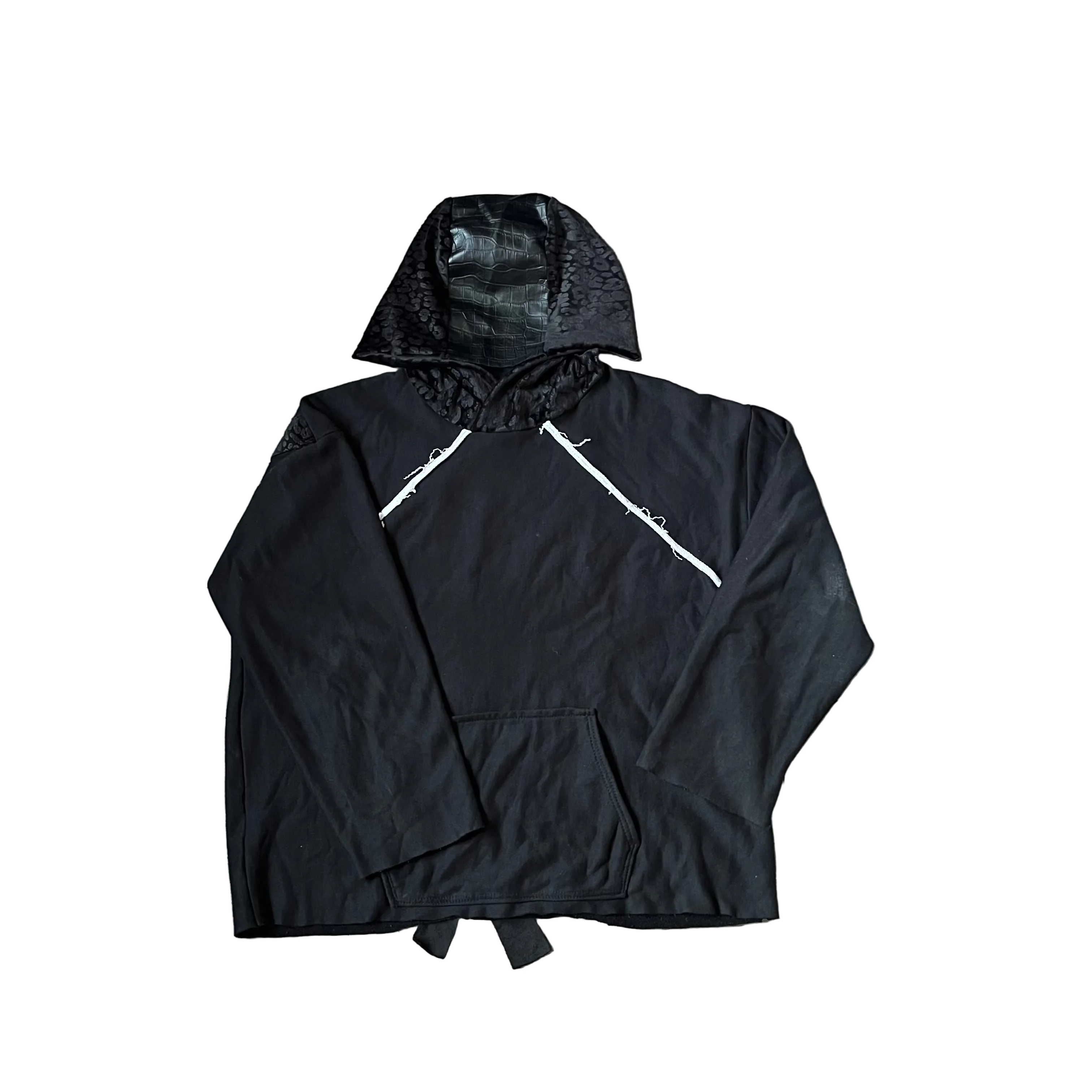 Hoodie with leather hood