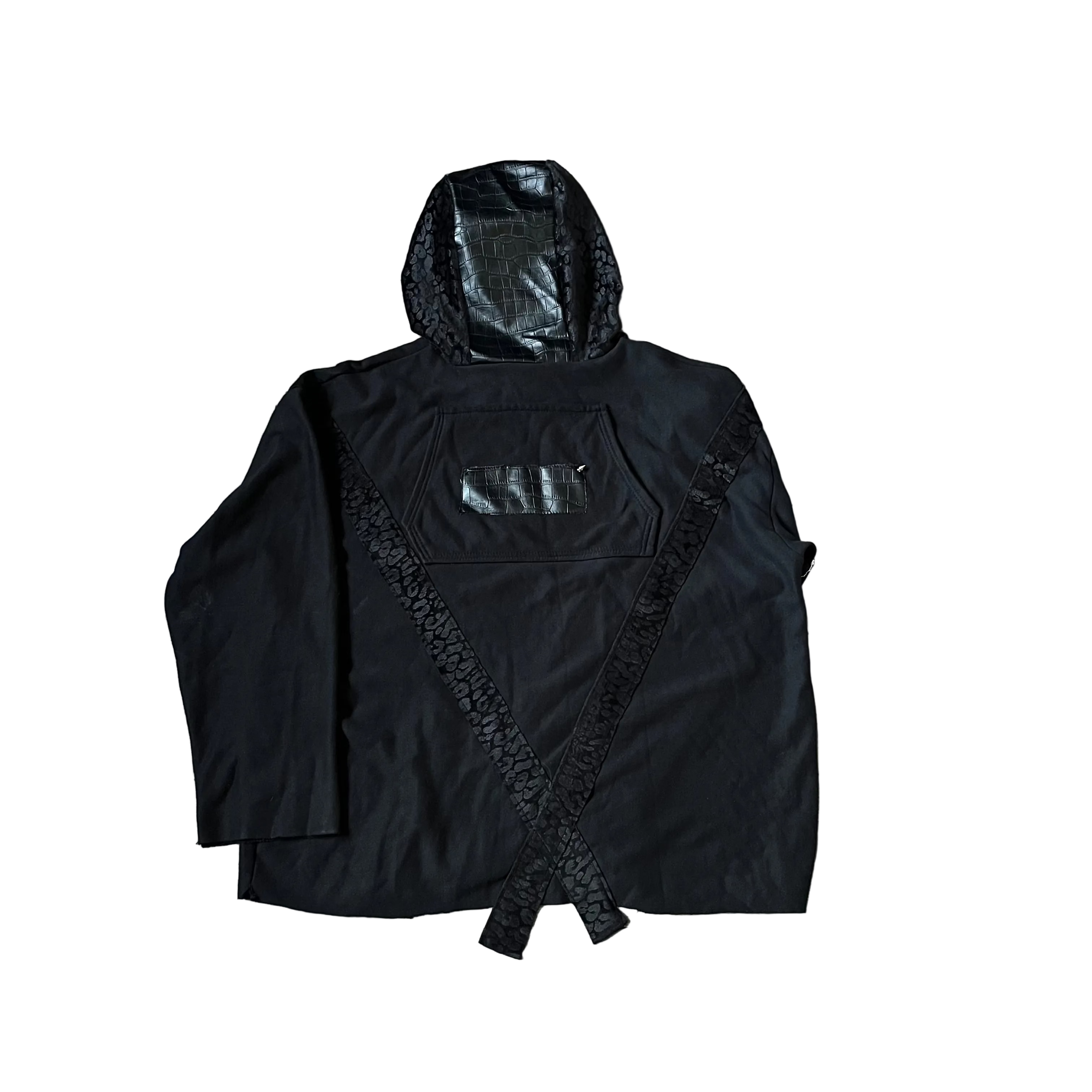 Hoodie with leather hood