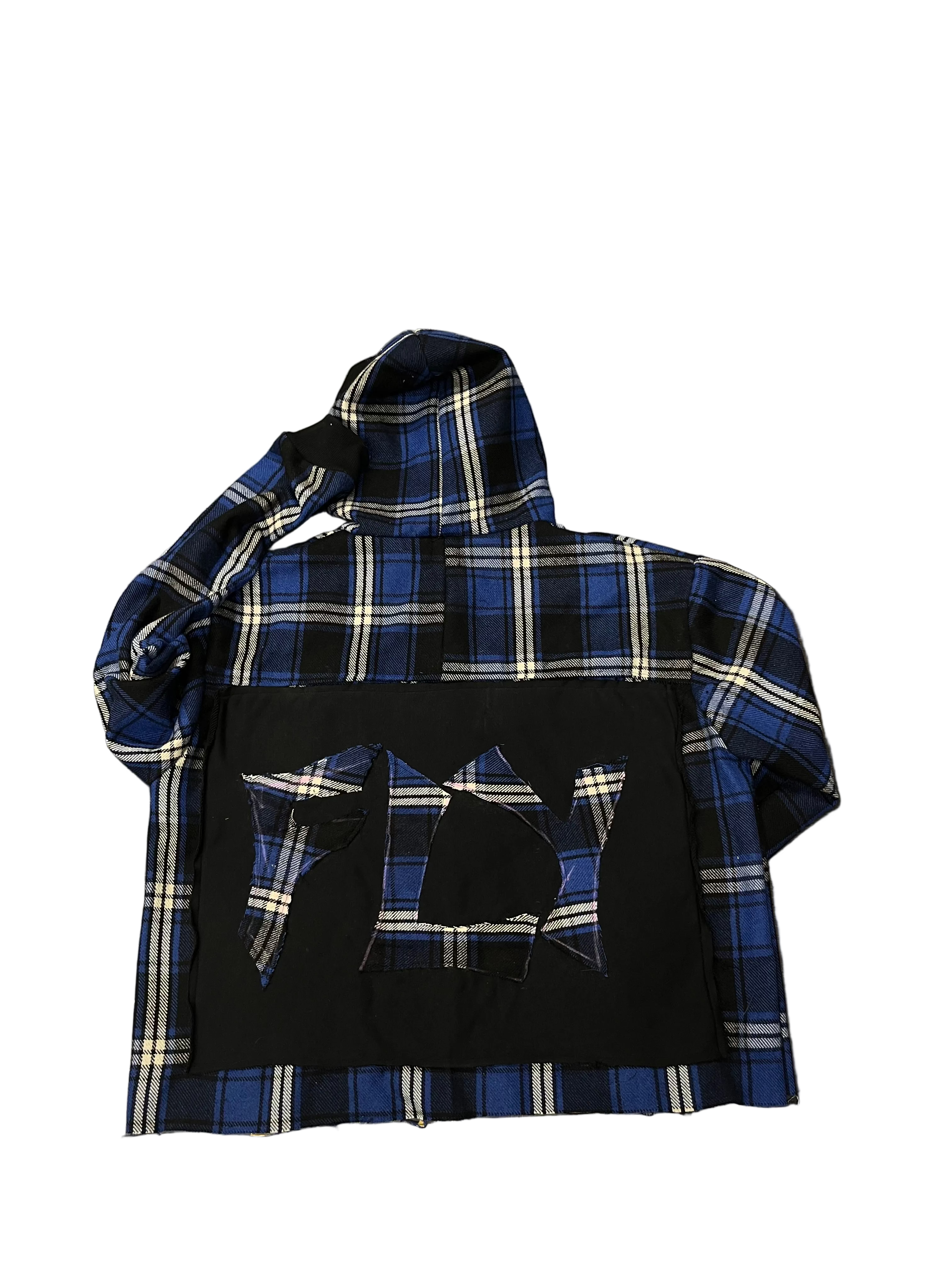 FLY plaid mask hoodie  Blue