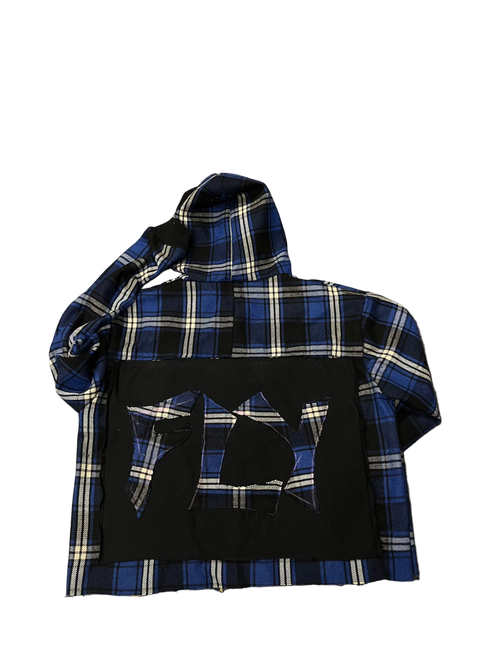 FLY plaid mask hoodie  Blue
