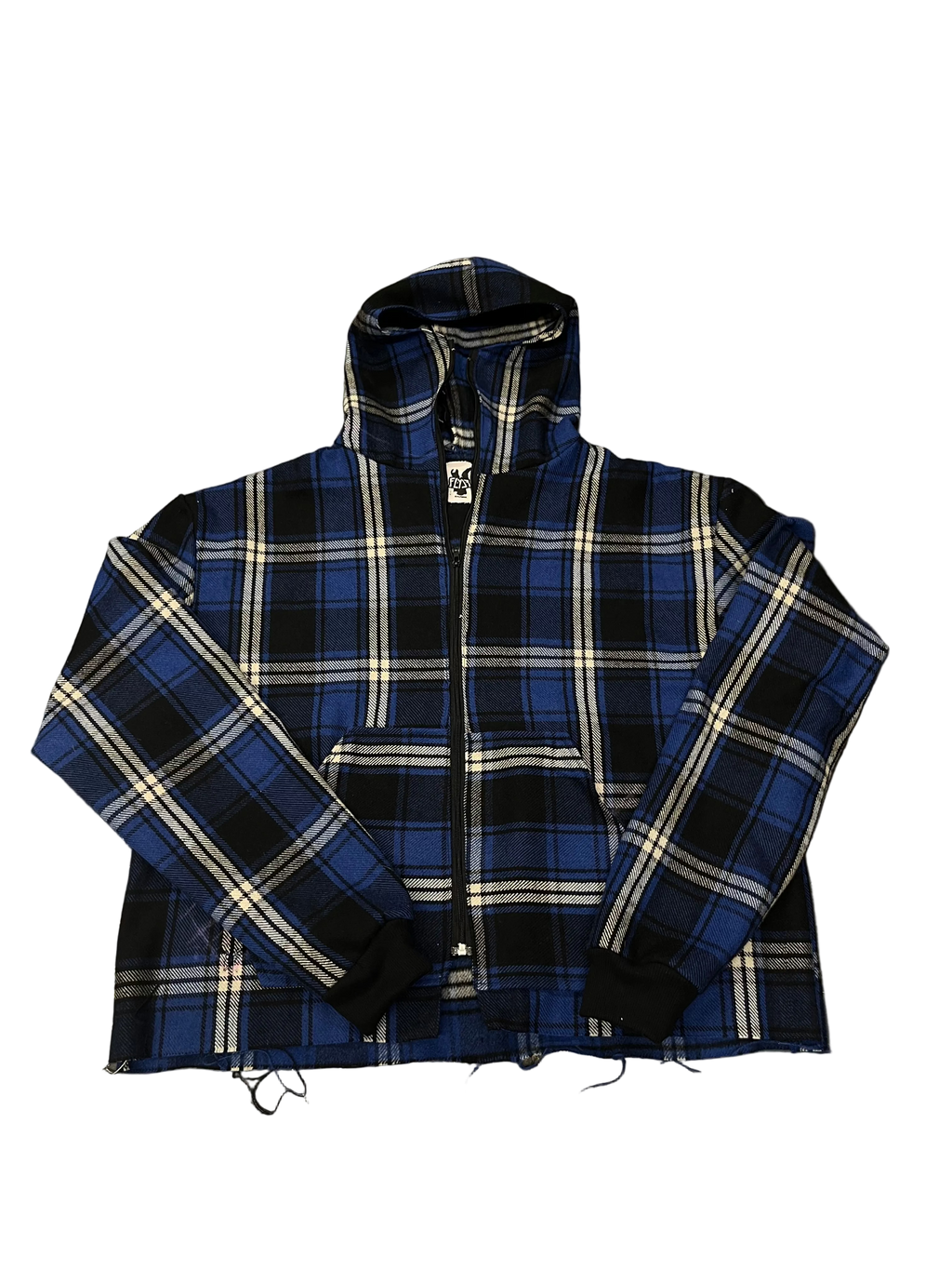FLY plaid mask hoodie  Blue